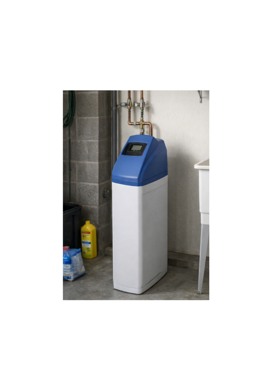Moderne waterontharder in technische ruimte voor kalkvrij en zacht water