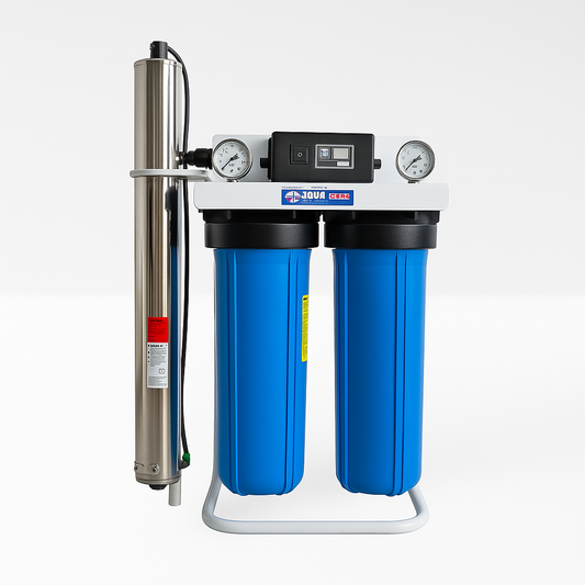 twee filterhuizen met UV lamp