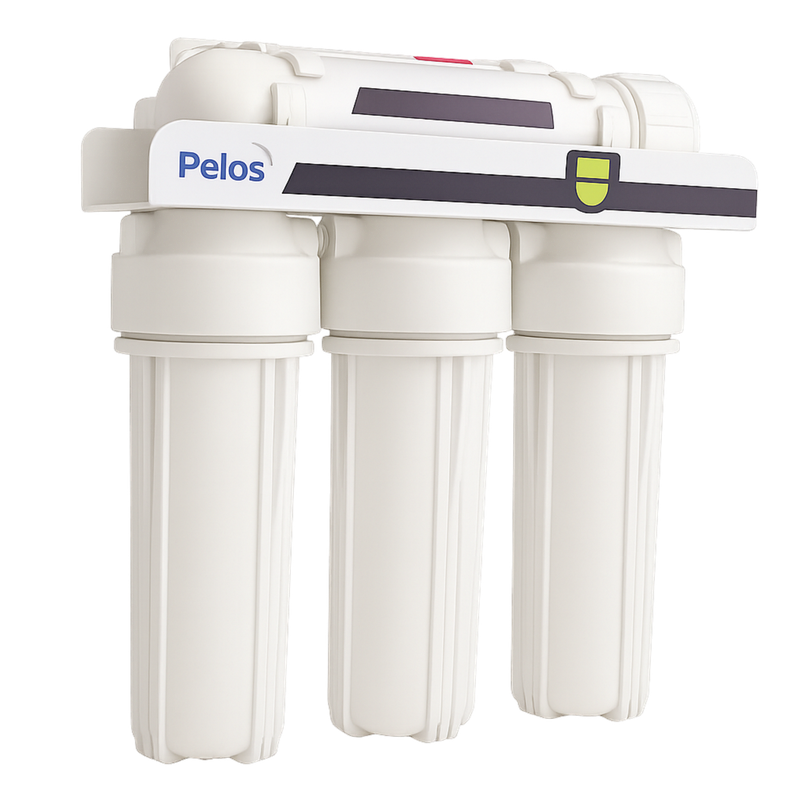 Wit waterfilter systeem met drie filterhuizen voor zuiver en kalkvrij water