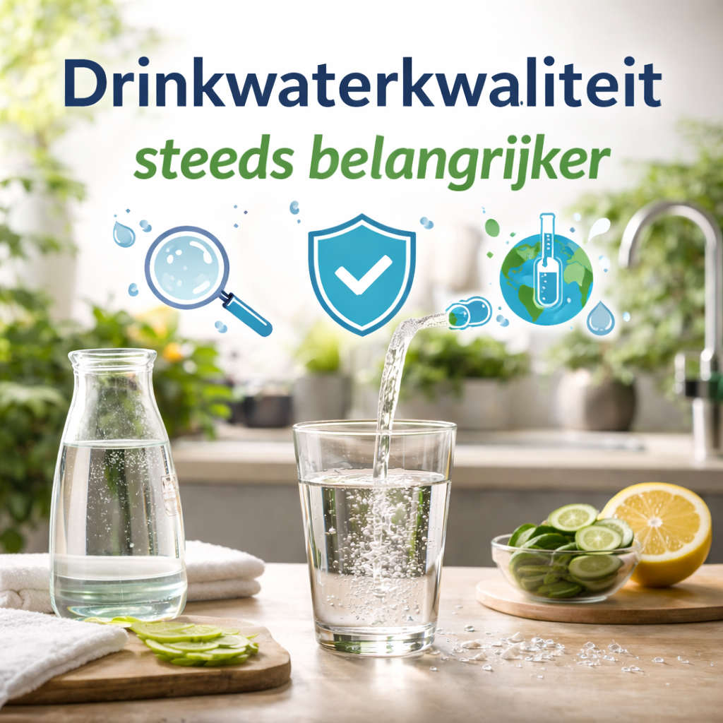 Zuiver drinkwater in glas met citroen en komkommer, symbool van waterkwaliteit en gezondheid