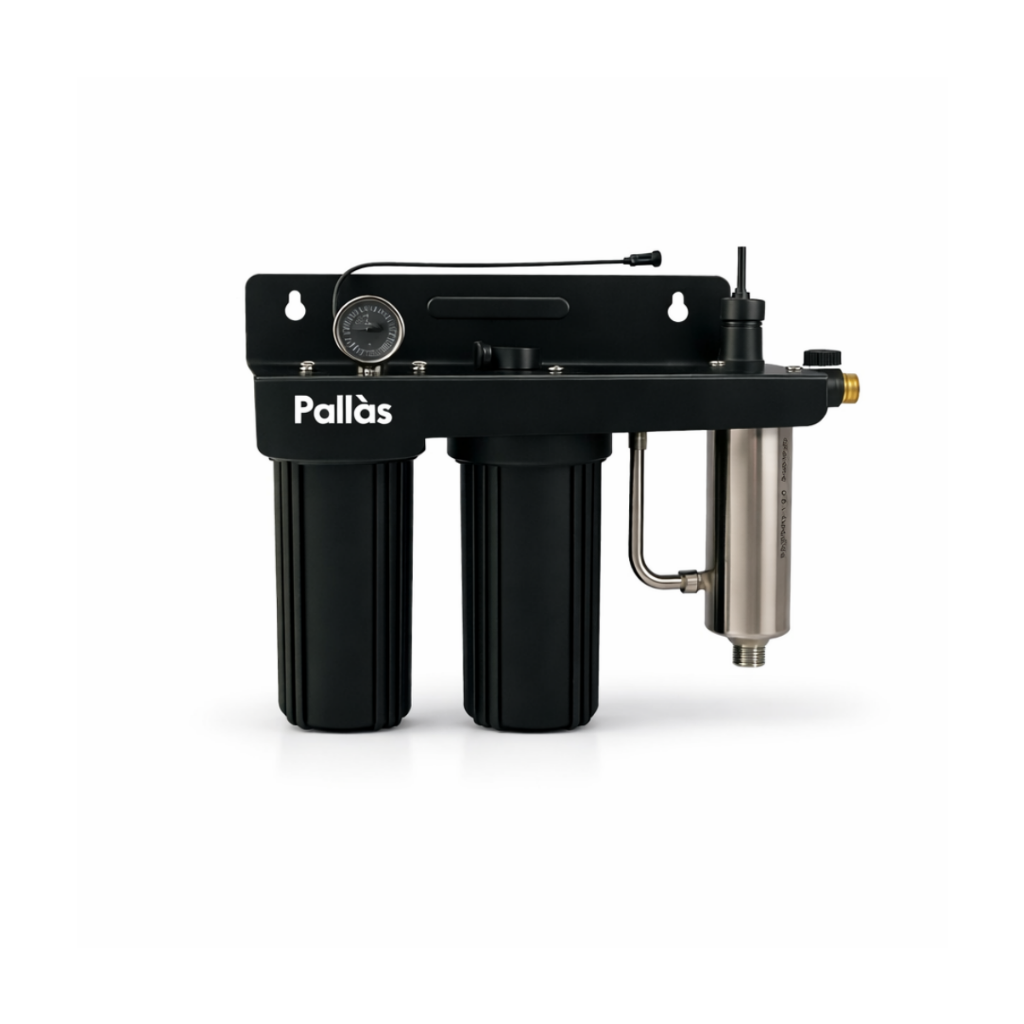 Pallas waterfilter systeem met drie filters voor zuiver drinkwater en kalkvrije waterbehandeling