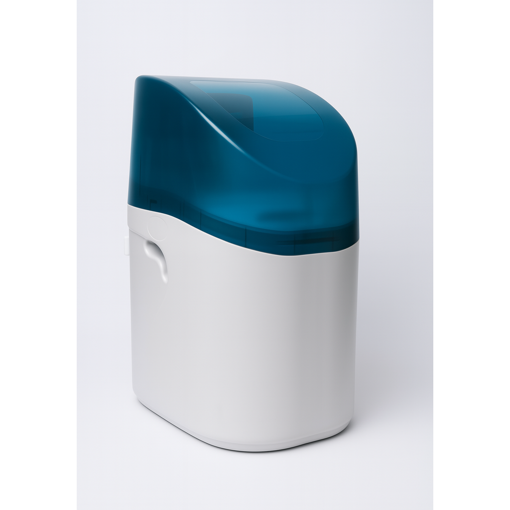 waterontharder wit met blauw doorzichter deksel
